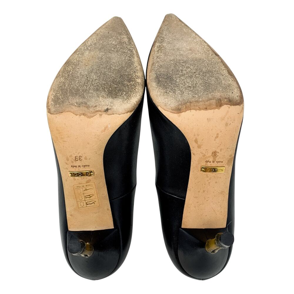 Gucci Kristen Bamboo Heel Black Leather Pointed Toe Stiletto Pumps EU 39 - Picture 9 of 11